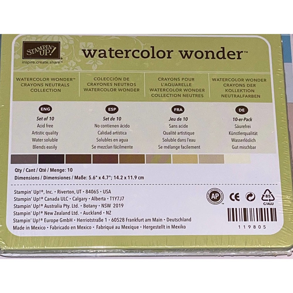 Stampin Up! Watercolor Wonder Crayons Set of 10 Neutrals